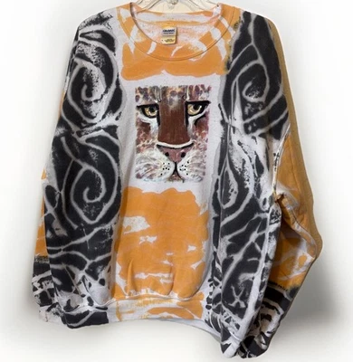 Gildan Mujeres XL Pintada a Mano Tie-Dye Cara de Gato Grande Arte Gráfico Sudadera Única Foto 1 de 4