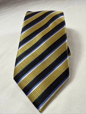 M. F. FIRENZE 100 % Silk Gold/Black/Royal/White Diagonal Stripe Tie Italy - Image 1 of 4