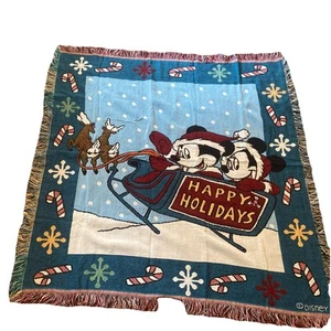 Mickey And Minnie Mouse Tapestry Blanket Santa Happy Holidays 56x54 Disney - Picture 1 of 3