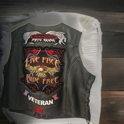 First Classics Live Free  Ride Free  Lots Of Patches VETERAN Vest Womens 5X - Image 1 of 4