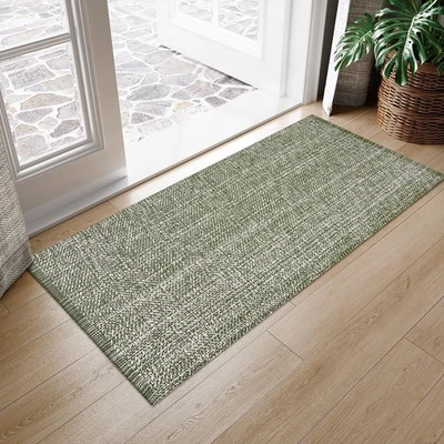 Washable Kitchen Rug 2' x 4.3', Green Bathroom Runner Rug, Reversible Small H... - Image 1 of 4