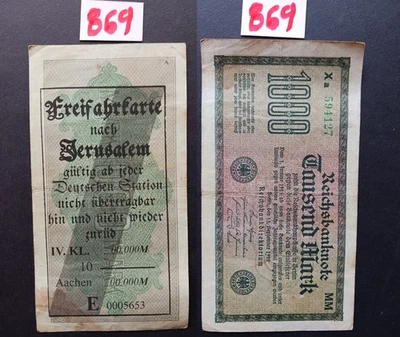 A869 = One Germany banknote 1000 mark 1922, devalued by a political overprint - Image 1 of 3