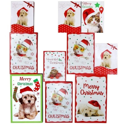 Cajas de Regalo de Navidad Paquete de 10 3 Tamaños Surtidos "Santa Paws" Estampado Temático Mascota Foto 1 de 4