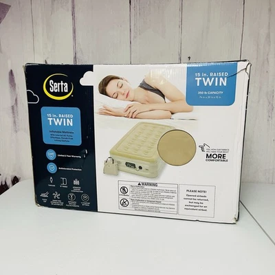 Serta 15" Raised Twin Inflatable Mattress With Internal Pump Storage Bag 74"x39" - Image 1 of 3