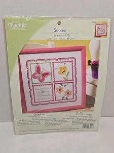 Kit de punto de cruz contado registro de nacimiento Bucilla Sophie 11,5”x11,5 2006 vintage - Imagen 1 de 5