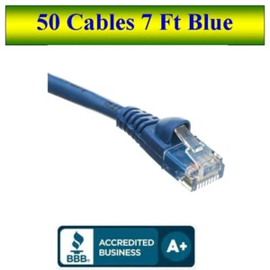 Pack of 50 Cables Snagless 7 Foot Cat5e Blue Network Ethernet Patch Cable - Picture 1 of 5
