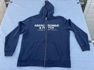 Abercrombie Fitch Men's Soft Fleece Hoodie XXL Blue Y2K Logo Graphic Full Zip - Picture 1 of 12