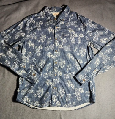 Camisa Hollister Para Hombre XL Azul Estampado Floral Planta Manga Larga Cuello Abotonado Foto 1 de 4