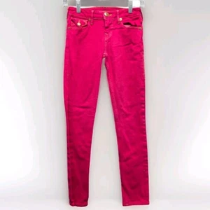 True Religion Jeans Girls Youth Sz 12 Hot Pink Denim Straight Slim Skinny Pants - Picture 1 of 14