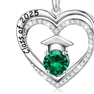 Class of 2025 - Graduation Jewelry - Sterling Silver Birthstone Necklace 2025 - Picture 1 of 9