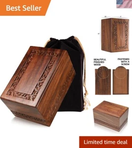 Rosewood Cremation Urn for Ashes - Engraved Wooden Burial Box with Velvet Bag - Picture 1 of 9