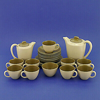 Vintage Poole Pottery Twintone Mushroom & Sepia Coffee Set  - 21 Pieces • 17.16£