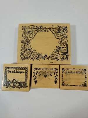 Lote de 4 estampillas de goma surtidas hechas con amor, pintadas a mano por, este libro pertenece Foto 1 de 4