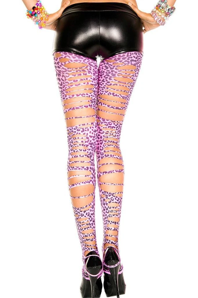sexy MUSIC LEGS tattered TORN net LEOPARD print FOOTLESS tights LEGGINS nylons - Image 1 of 1