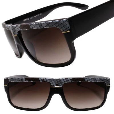 Vintage Mod Style Black Rectangle Striking Snake Print Detail Frame Sunglasses - Image 1 of 3