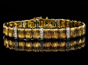 SPARK CREATIONS SIGNED NATURAL DIAMOND SOLID 18K YELLOW & WHITE GOLD BRACELET - Picture 1 of 9