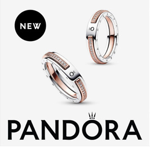 NEW 100% Authentic PANDORA 14K Rose 925 Ale Two-tone Logo & Pavé Ring