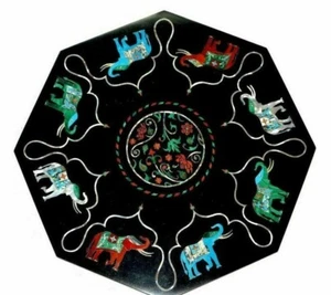 18" black Marble dining Table Top Inlay Mosaic malachite coffee Octagon - Picture 1 of 4