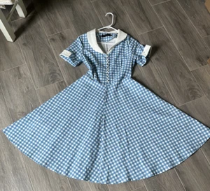 GownTown Retro 1950s Swing Rockabilly Fit Flare Dress Womens M Blue White - Picture 1 of 7