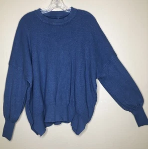 Blue Sweater Large Long Sleeves Soft Fabric Stretch Elastic Waistband Pull-On - Picture 1 of 7
