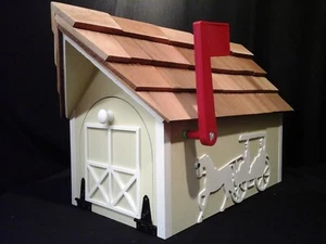 Amish Handmade Handcrafted Rural Mailbox w Flag USPS Horse & Buggy Cream/White - Bild 1 von 1