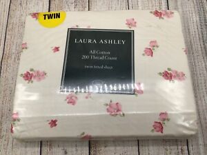 LAURA ASHLEY White Pink Floral Twin Fitted Cotton Sheet 39 x 75
