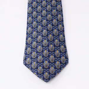 Lanvin Paris Herren Krawatte Blau Gold Print 100% Seide Frankreich - Bild 1 von 12