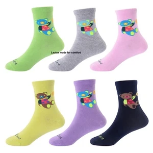Kids Boys Girls Cartoon Socks Colours Daily Cotton Smooth Seamless toes 6 pairs - Picture 1 of 60