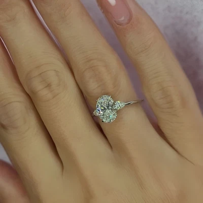 Diamond Gold Ring 14k White Lab Grown Oval 1.90 Carat IGI Certified Size 7.5 8 6 - Image 1 of 4