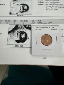 1960-D D/D Rotated Counterclockwise Lincoln Cent RPM BU Red RPM #63 - Picture 1 of 2