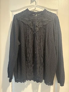 Torrid Black Mixed Lace High Neck Top Sheer Whimsigoth Paisley Long Sleeve Sz 3 - Picture 1 of 11