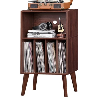 Record Player Stand, Walnut Turntable Stand Holds up to 160 Albums, Mid-Centu... - Image 1 of 4
