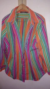 Lauren Ralph Lauren Cotton Striped Shirt + Size 20W Multicolor Button Down Pre O - Picture 1 of 3