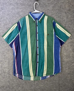 chaps Ralph Lauren Polo Shirt Men's Large Multicolor Striped Short Sleeve Button - Picture 1 of 7