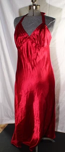 Elegant Moments Cherry Red Satin Long Halter style dress nightgown Lingerie SZ M - Picture 1 of 8