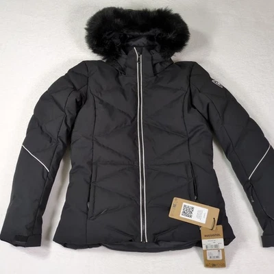Chaqueta de esquí Rossignol Staci para mujer talla mediana negra aislada imitación piel abrigo con capucha Foto 1 de 4