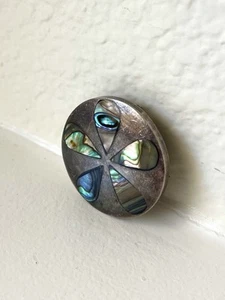 Vintage Taxco Sterling Silver Teardrop Abalone Inlay Pin Pendant Handmade - Picture 1 of 3