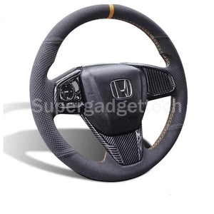 Black&Hole Suede Leather Steering Wheel Hand Sewing Wrap Cover For Honda Civic - Picture 1 of 7