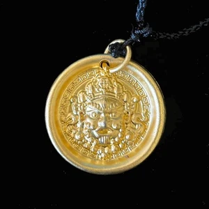 VTG Tibet Amulet Round Gold-plated? Pendant mark '999', Braided Rope Adjustable - Picture 1 of 7