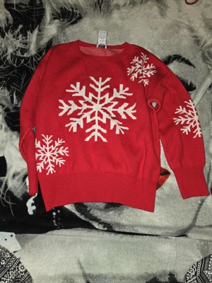 Suéter Monroe & Main Rojo Brillante Con Grandes Copos de Nieve Blancos Para Mujer MEDIANO Foto 1 de 4