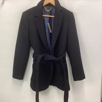 NWT J.CREW BLACK MIXED WOOL FRONT POCKETS BELT LINNED COAT SIZE 6 - Image 1 of 4