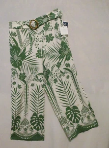 Womens Linen Rayon Pants Tropical Print Green White Sigrid Olsen NWT Size Large - Picture 1 of 9