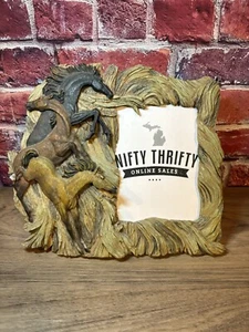 HORSE TRIO PICTURE PHOTO FRAME 3D RESIN 4 X 6 INSERT COUNTRY WESTERN DECOR - Picture 1 of 8