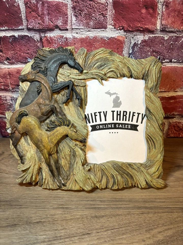 HORSE TRIO PICTURE PHOTO FRAME 3D RESIN 4 X 6 INSERT COUNTRY WESTERN DECOR - Image 1 of 4