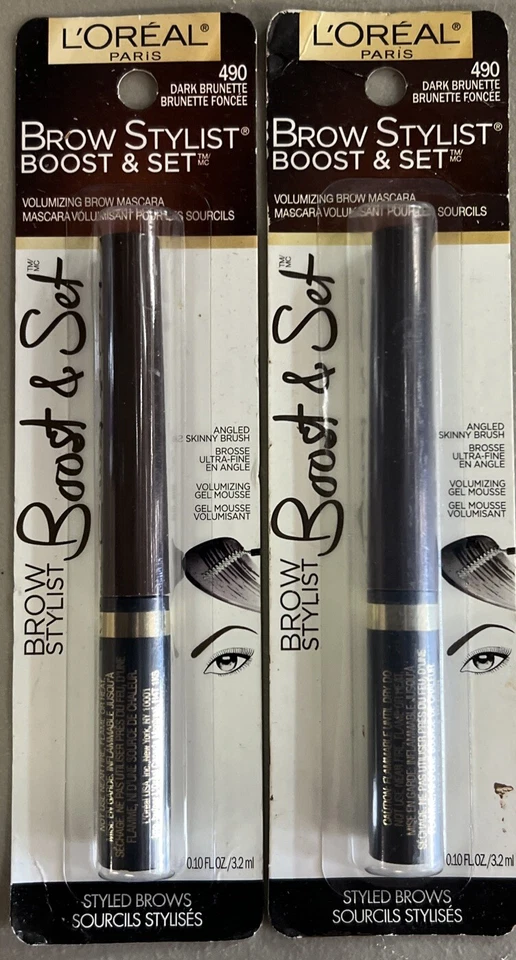 2 L’Oréal Paris Brow Stylist Boost & Set Gel Mousse 490 Dark Brunette .1 oz Lot - Image 1 of 1