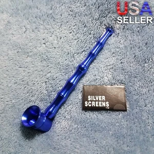 Kleine lange blaue Bambus Rauchpfeife Tabak Kraut tragbar Metall Taschengröße - Bild 1 von 8