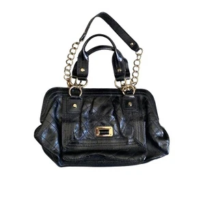 VINTAGE Y2K ELLIOTT LUCCA BLACK QUILTED PATENT LEATHER SATCHEL - Picture 1 of 11