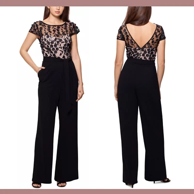 NWT $249 Xscape [ Petite 2P ] Floral 3D Embellished Wide Leg Jumpsuit #G1192 - Image 1 of 4