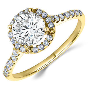 14K Yellow Gold CZ Halo Engagement Ring 1 Ct. (Birthstones Available)