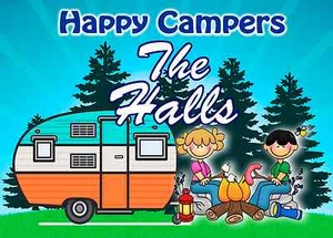 Personalized Camping Sign -Happy Camper Couple w/ Retro Camper ADD CUSTOM NAME - Picture 1 of 1